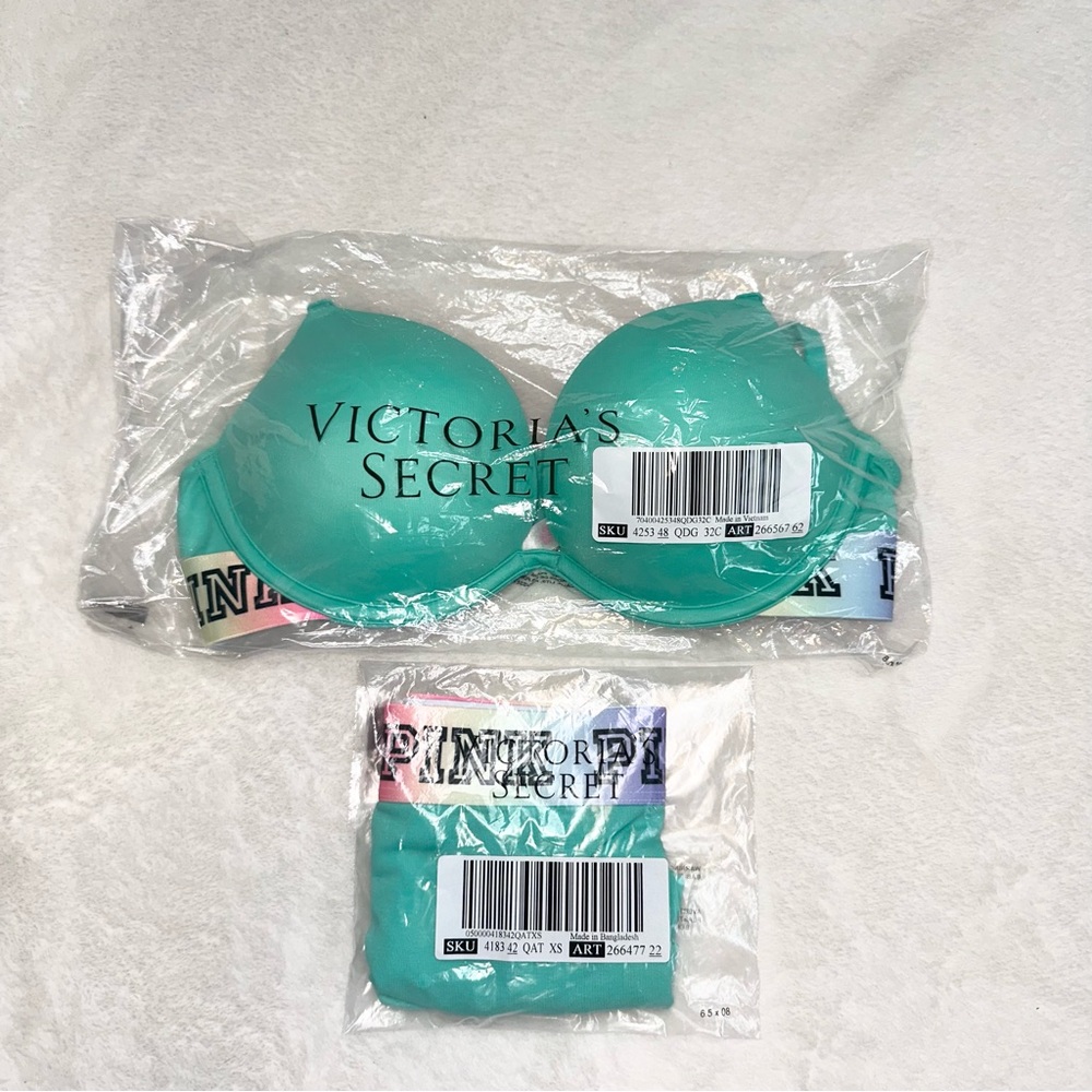 NWT! PINK Super Push-up Bra + Shortie Panty in Ice Teal - Picture 12 of 12